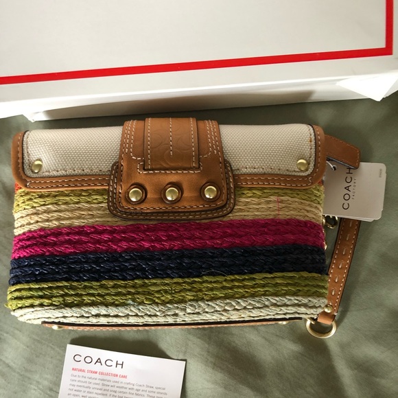 COACH Bleeker Straw Clutch, Leather/Multi, NWT - Picture 4 of 9